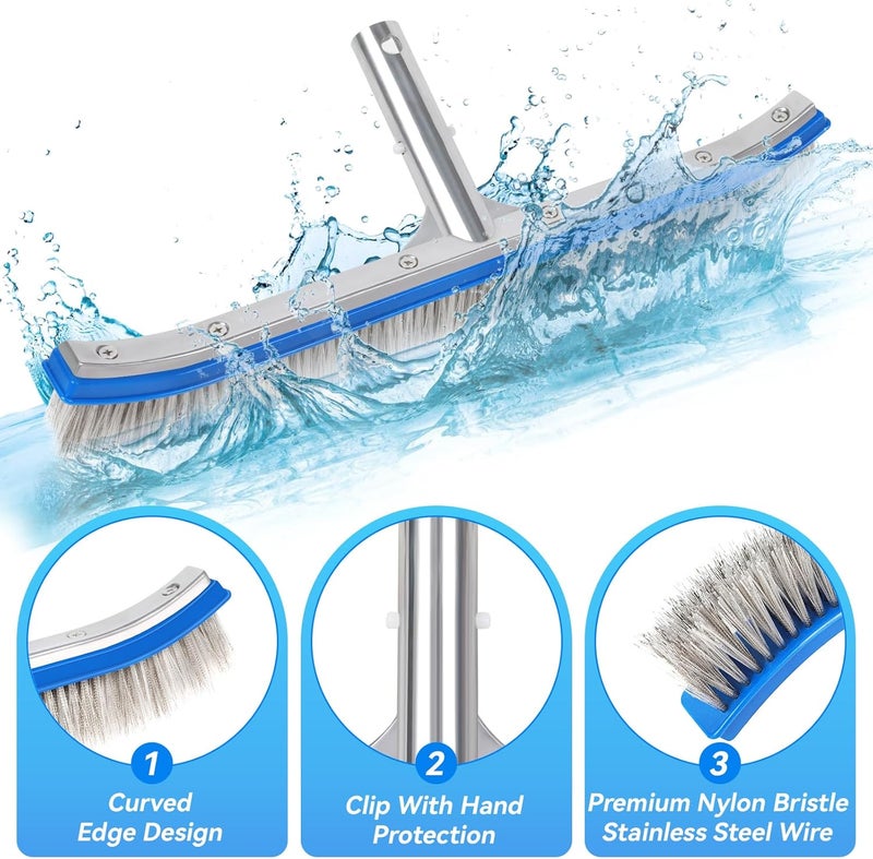 AQUAFLY 18-Inch Heavy Duty Pool Brush – Stainless Steel Wire & Nylon Bristles, Curved Edge Design for Easy Cleaning – Pool Brush Head for Inground & Above Ground Swimming Pools - Image 5